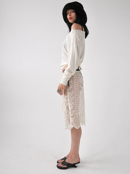 Peony vintage lace knee length midi skirt