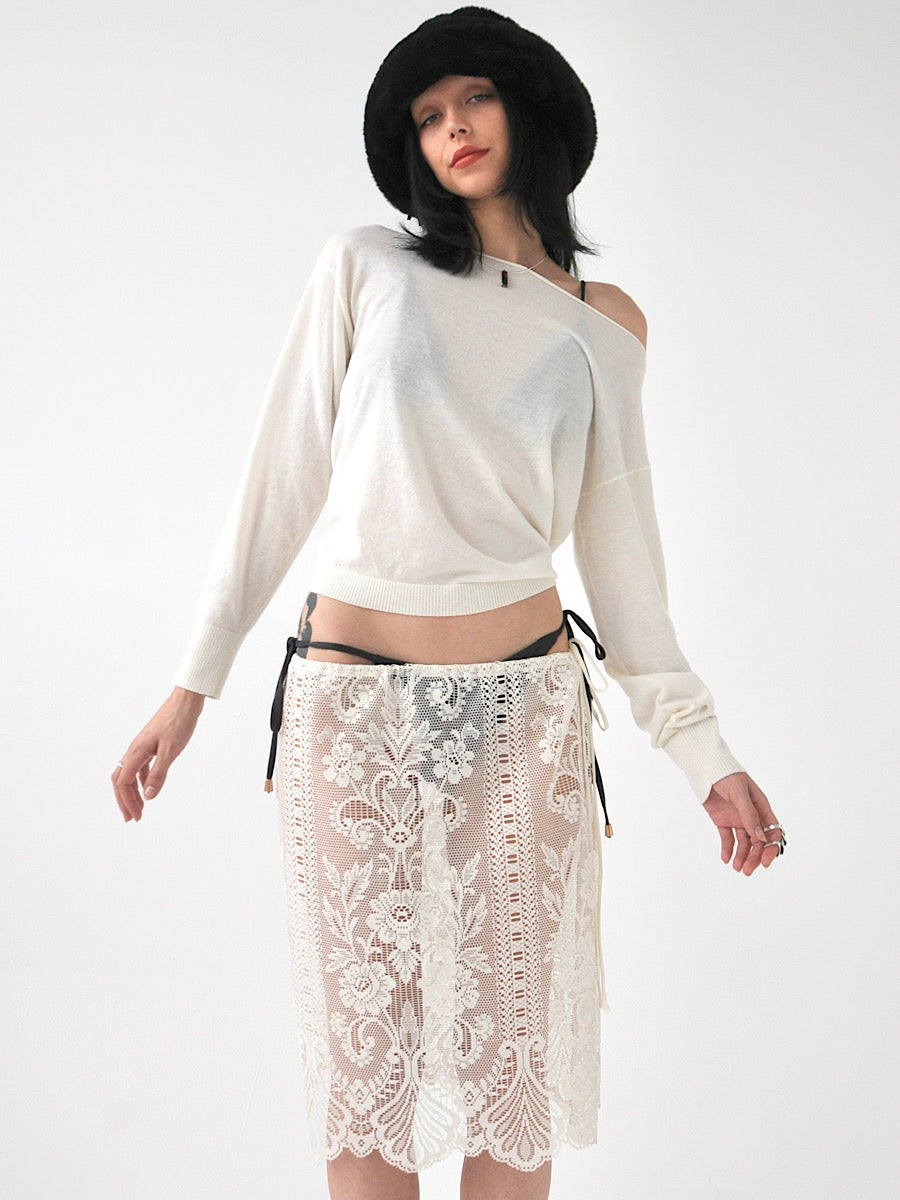 Peony vintage lace knee length midi skirt