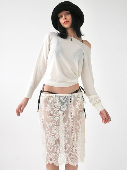 Peony vintage lace knee length midi skirt