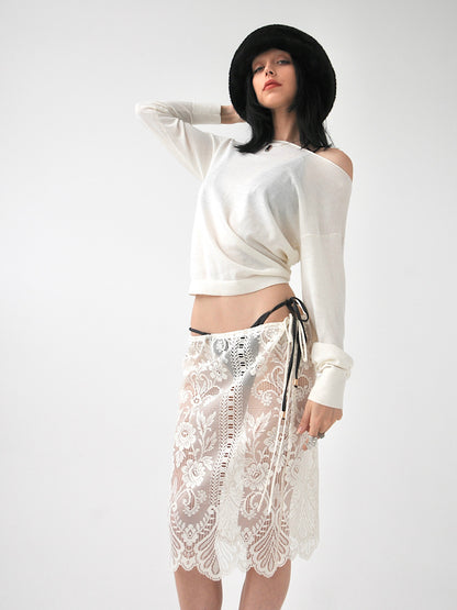 Peony vintage lace knee length midi skirt