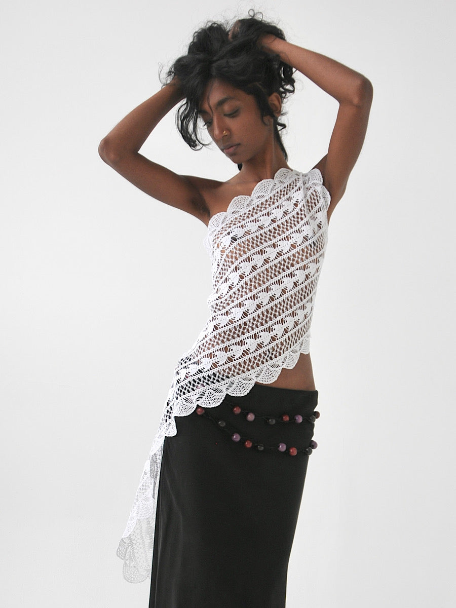 Tahlyn one shoulder vintage crochet lace top