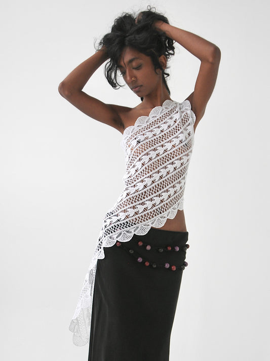 Tahlyn one shoulder vintage crochet lace top
